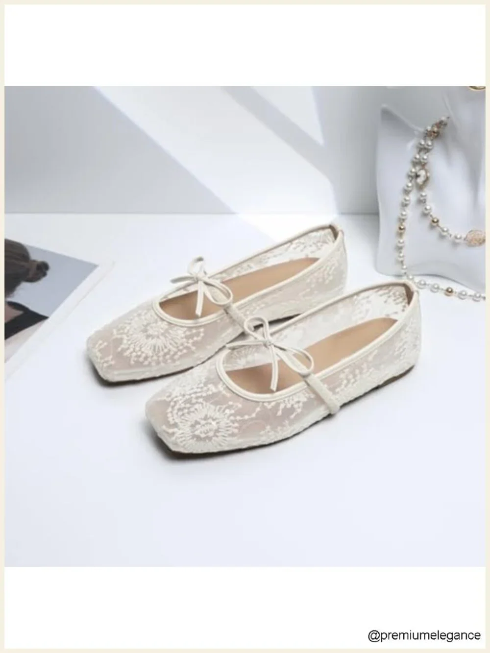 Square Toe Ballet Flats with Strap Lace Up Bow Shoes for Women